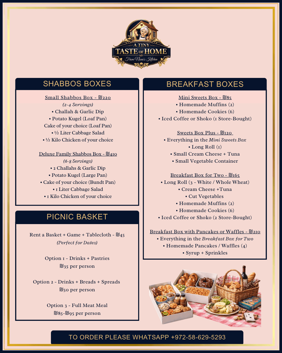 Breakfast, shabbos, date boxes